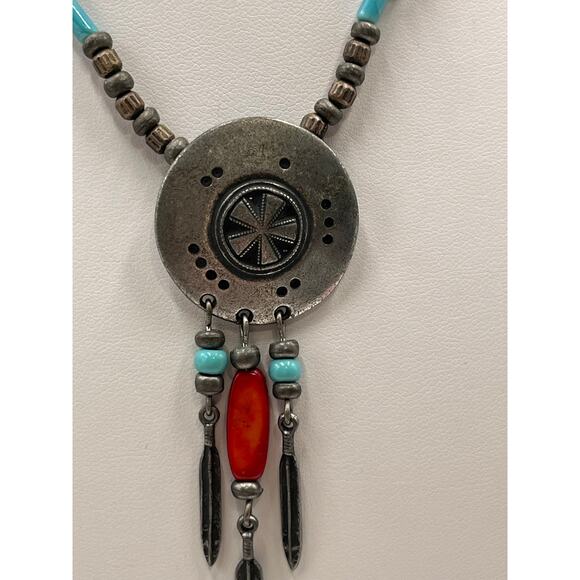 Ben Amun Designer Signed Vintage Native American Style Blue Red Stone Necklace - Picture 3 of 7